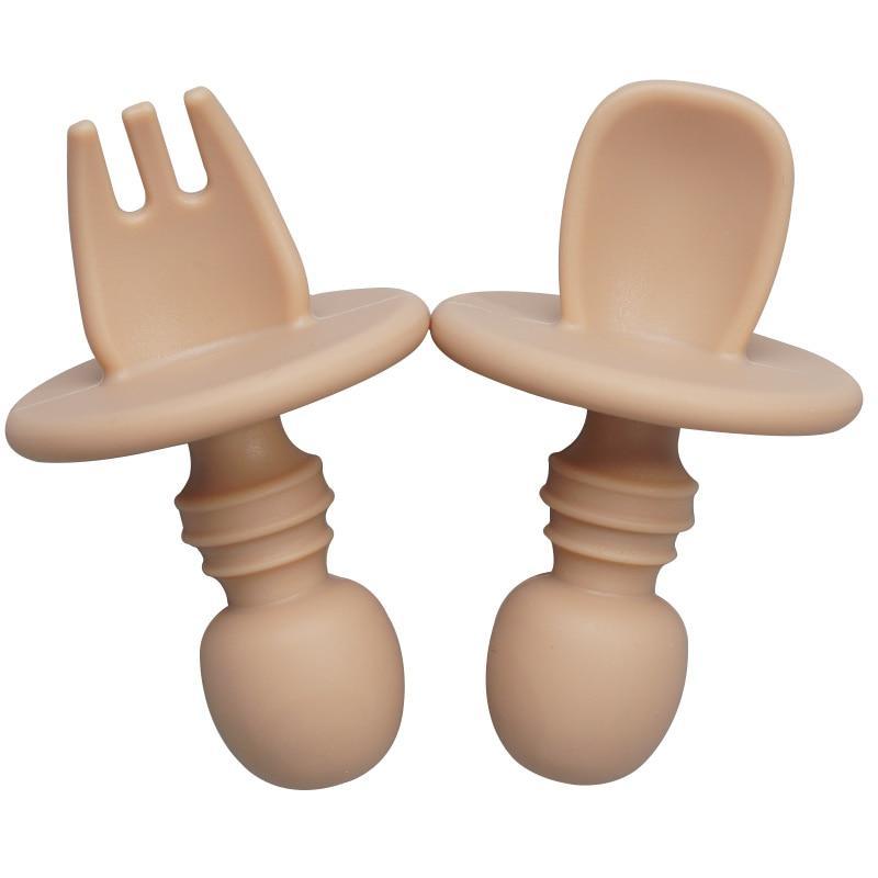 Big Baby Feeding Unique Spoon And Fork Set Soft Silicone Feeding Flatware Safe Training Spoon For Baby Girls And Boys