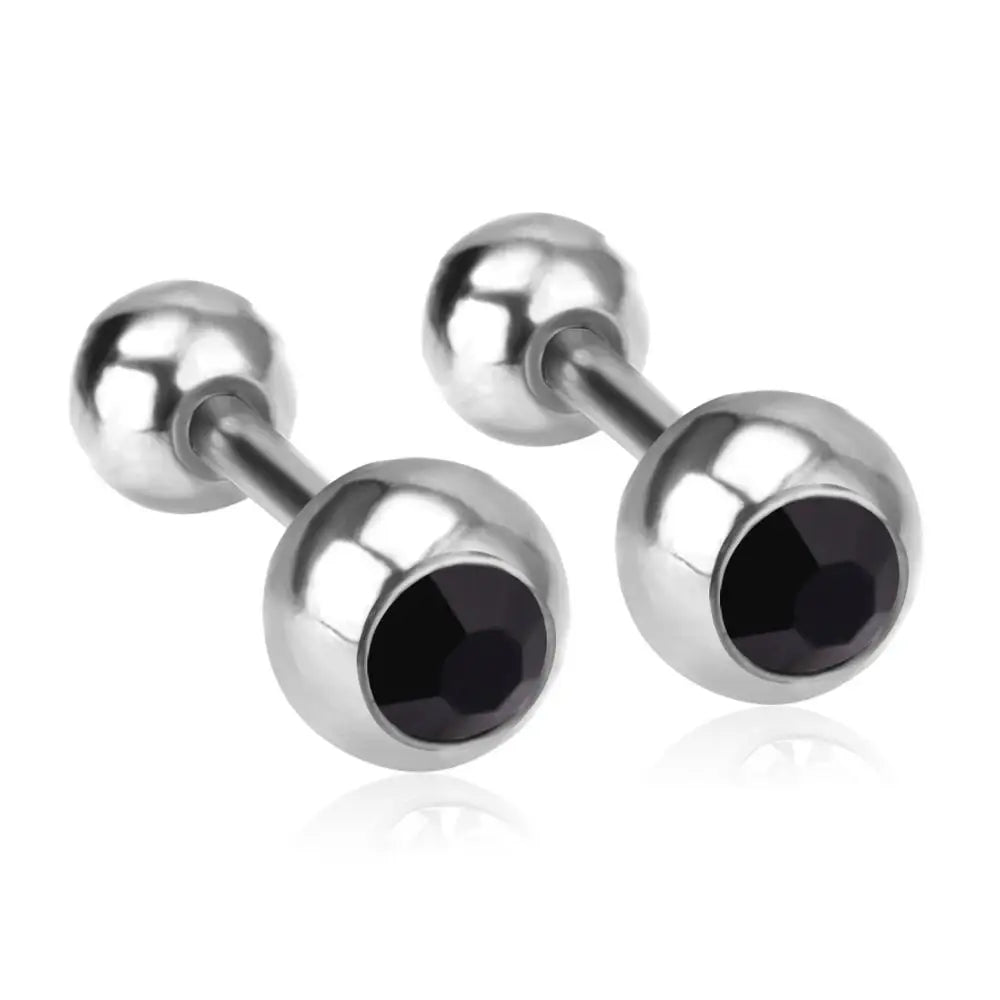 LUXUSTEEL White Black Crystal Earrings | Stainless Steel Round CZ Studs with Screw Back