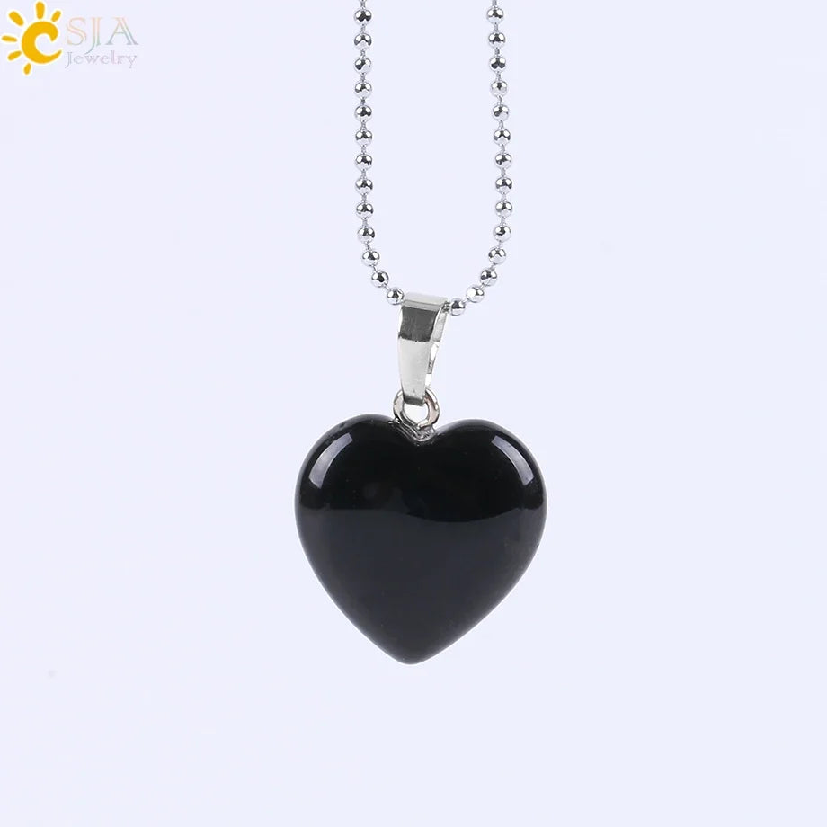 Natural Stone Heart Pendant Necklace | Crystal Healing Jewelry for Women