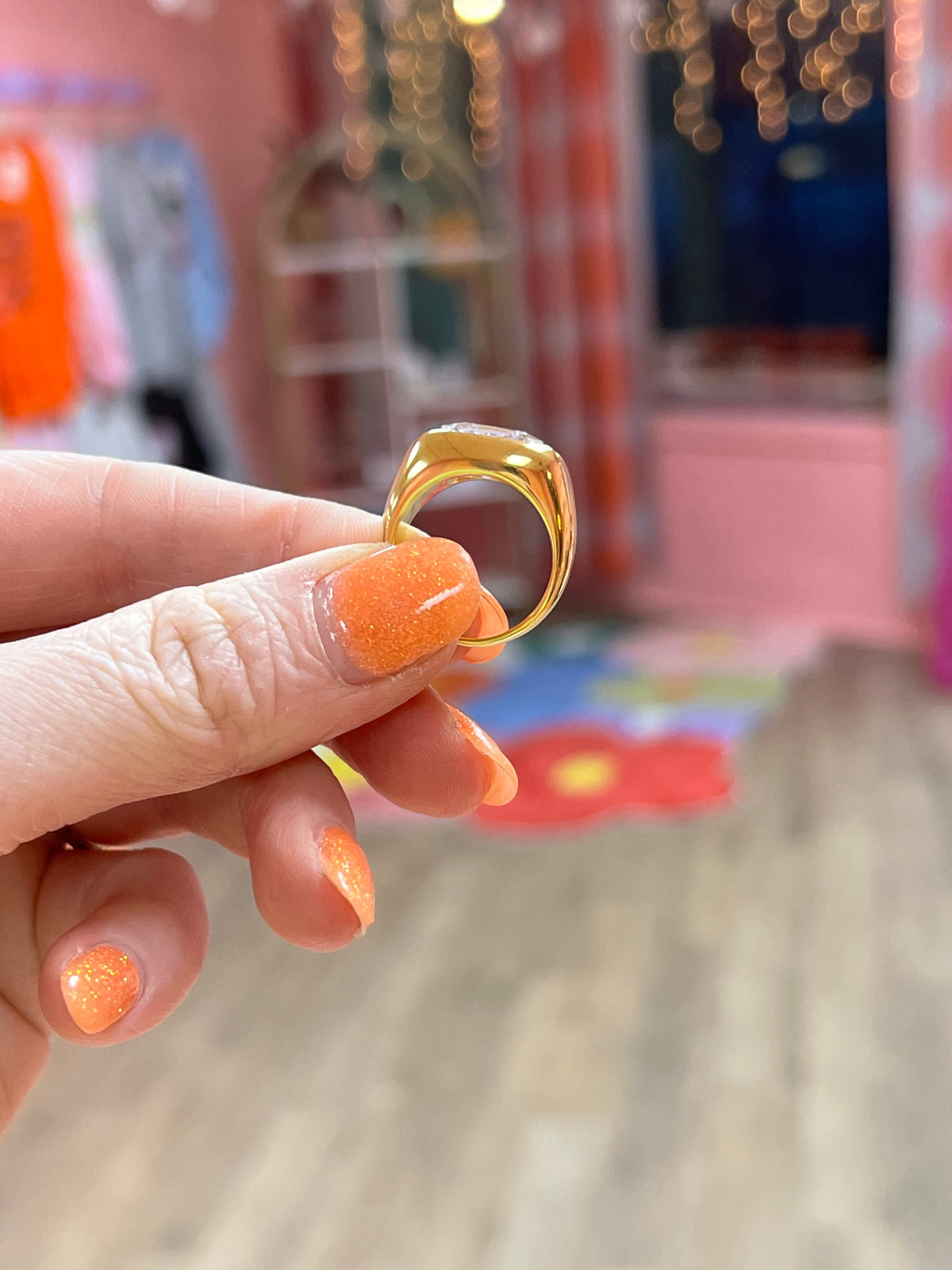 Large Clear Gem Titanium Ring