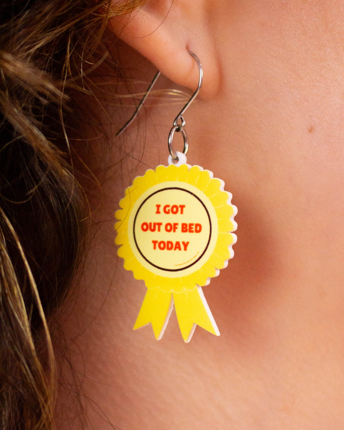 "I Got Out of Bed Today" Medal Earrings