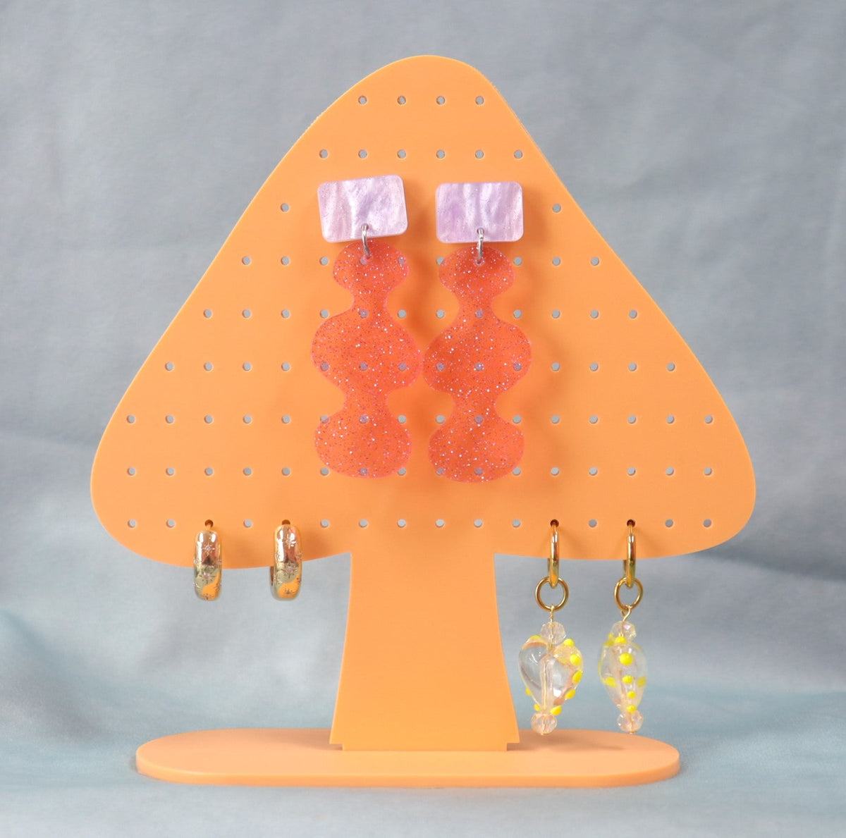 Pastel Orange Mushroom Earring Display