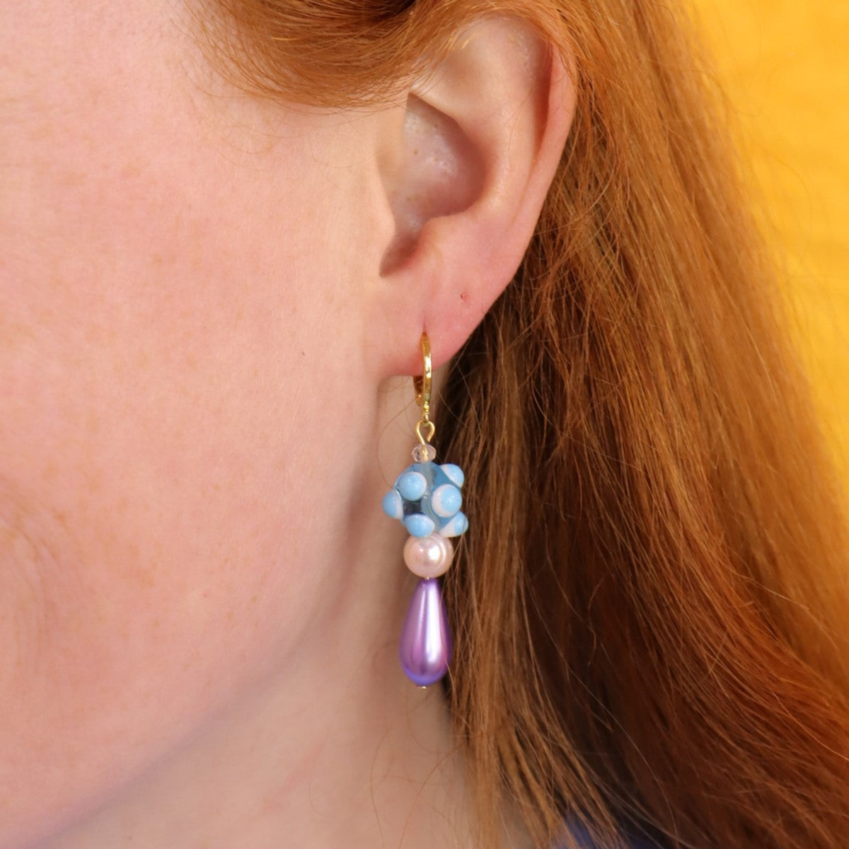 Glass Beaded Funky Chunky Blue Drop Earrings