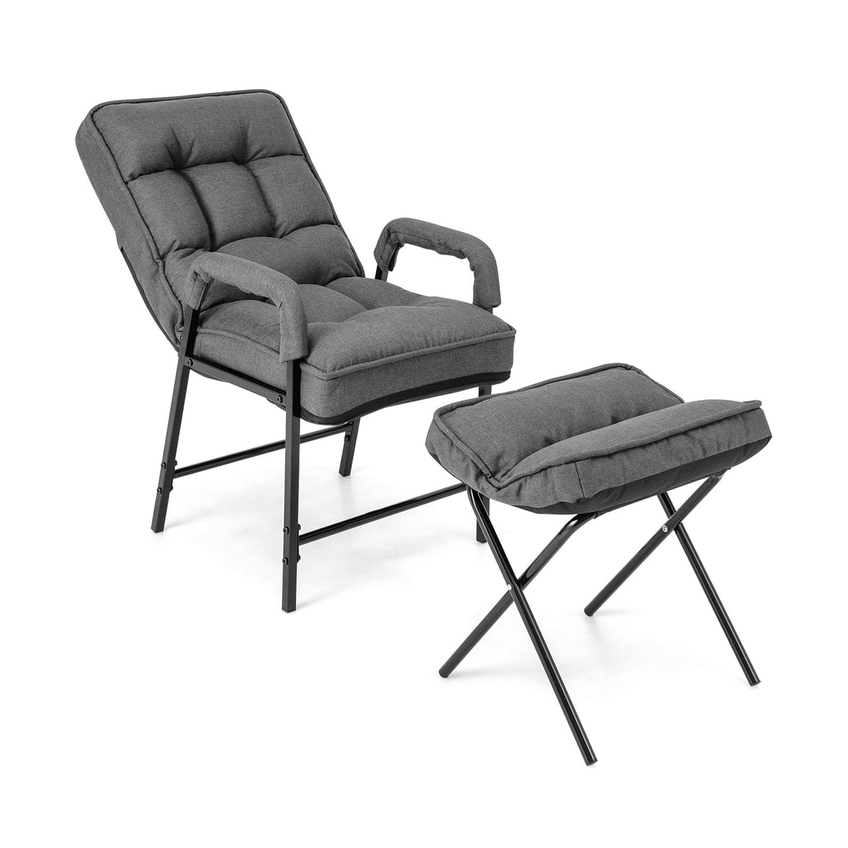 Linen Fabric Modern Accent Chair with Ottoman and Adjustable Backrest