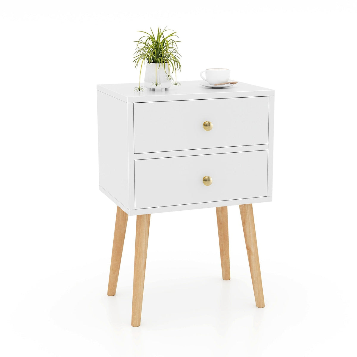 Modern Nightstand Bedside Table Mid Century with 2 Drawers-Natural