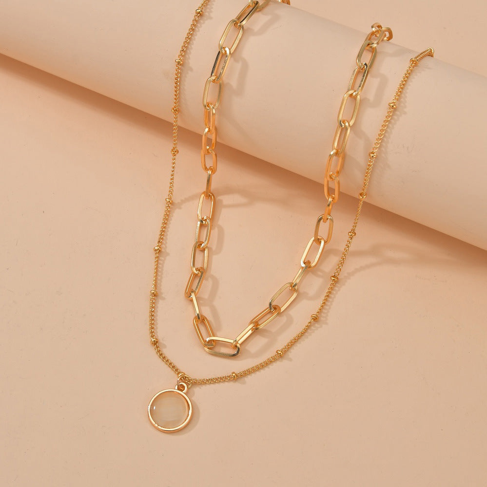 Multi-Layer Chain Opal Pendant Necklace