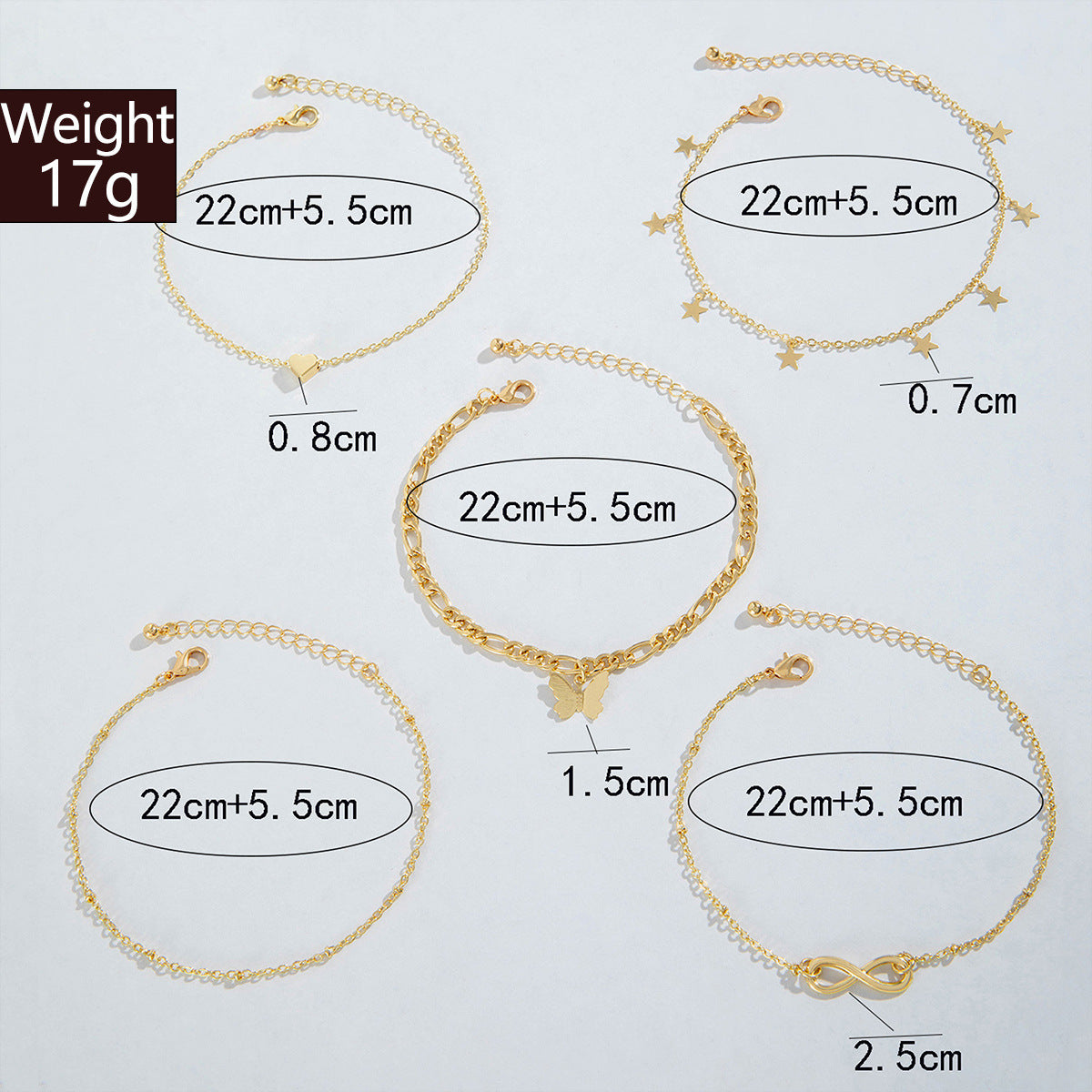 Fashion Butterfly Pearl Infinity Heart Anklet Set