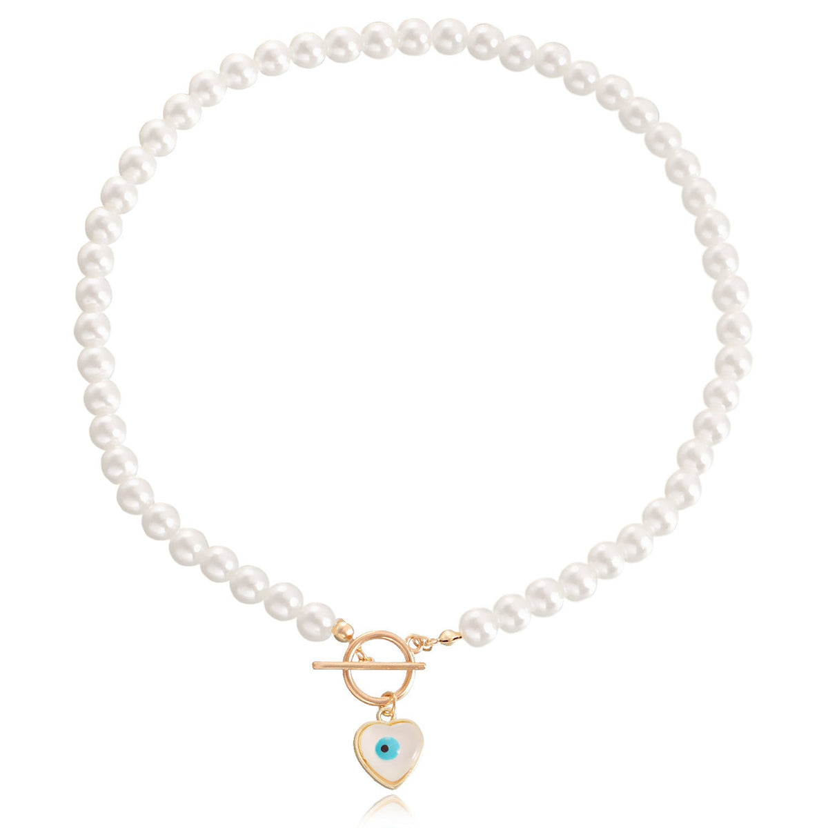 Pearl Beads Chain Necklace Blue Turquoise Heart Pendant Choker