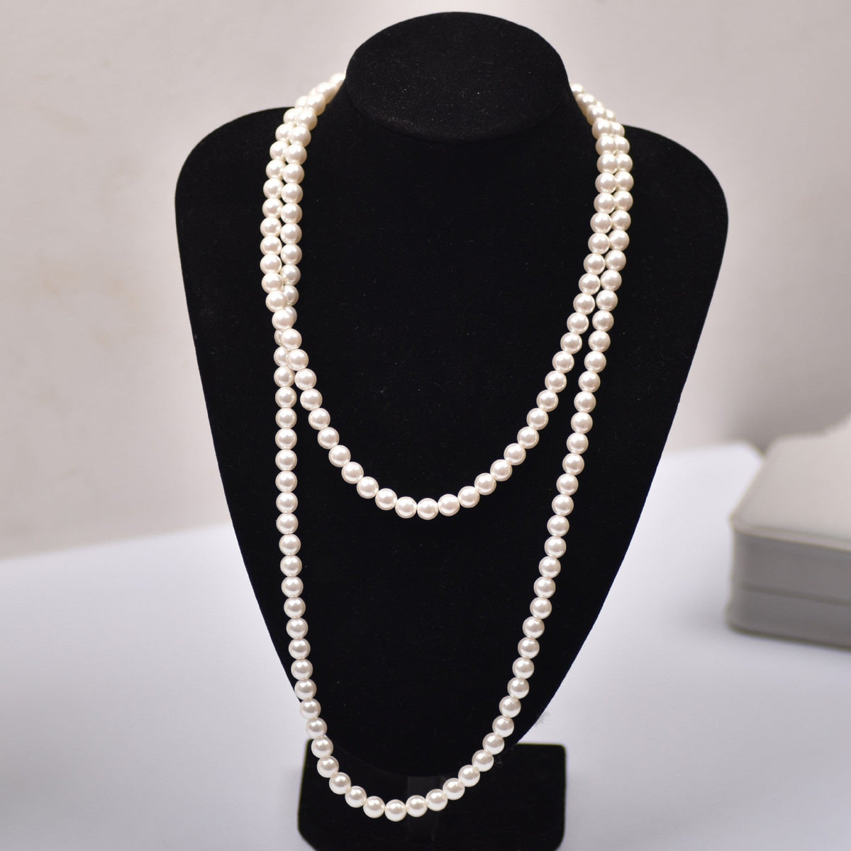 Vintage Long Imitation Pearl Beads Necklace for Women