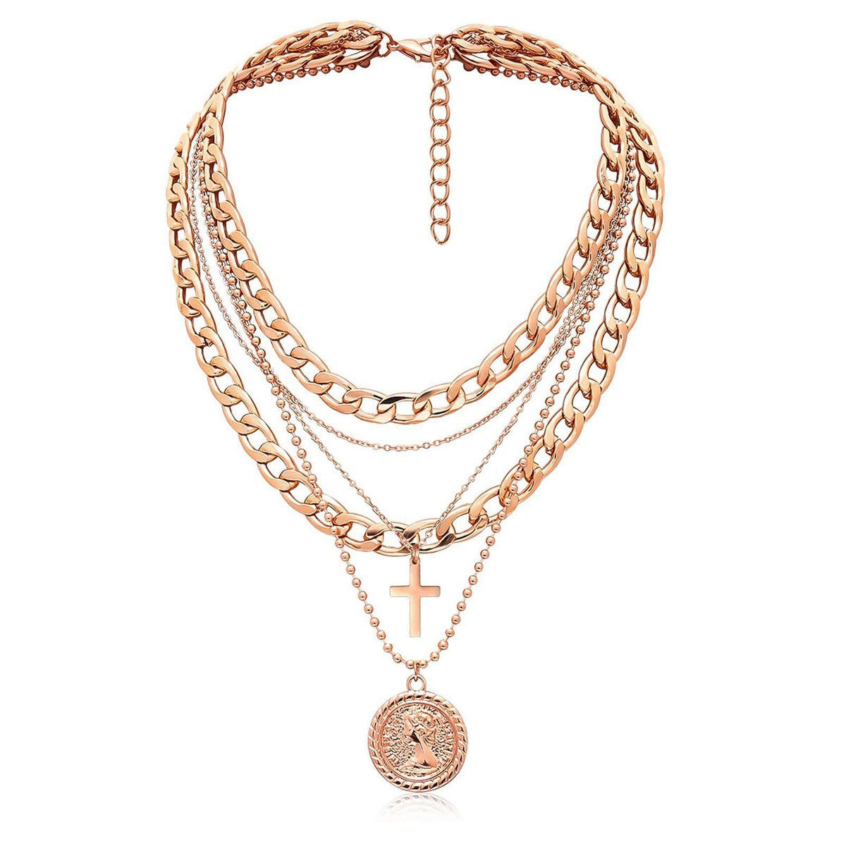 Women's Ornament Vintage Coin Thick Chain Twin Necklaces