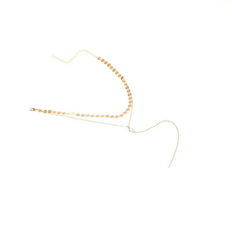 Layer Chain Long Necklace Crystal Pendant