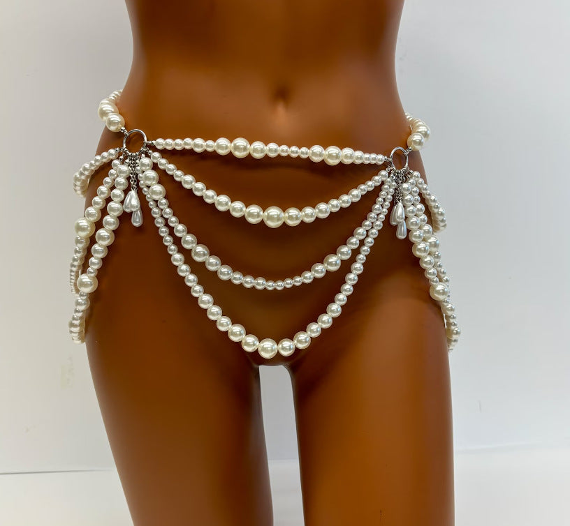 Women Multi Layer Pearl Waist Chain for Women