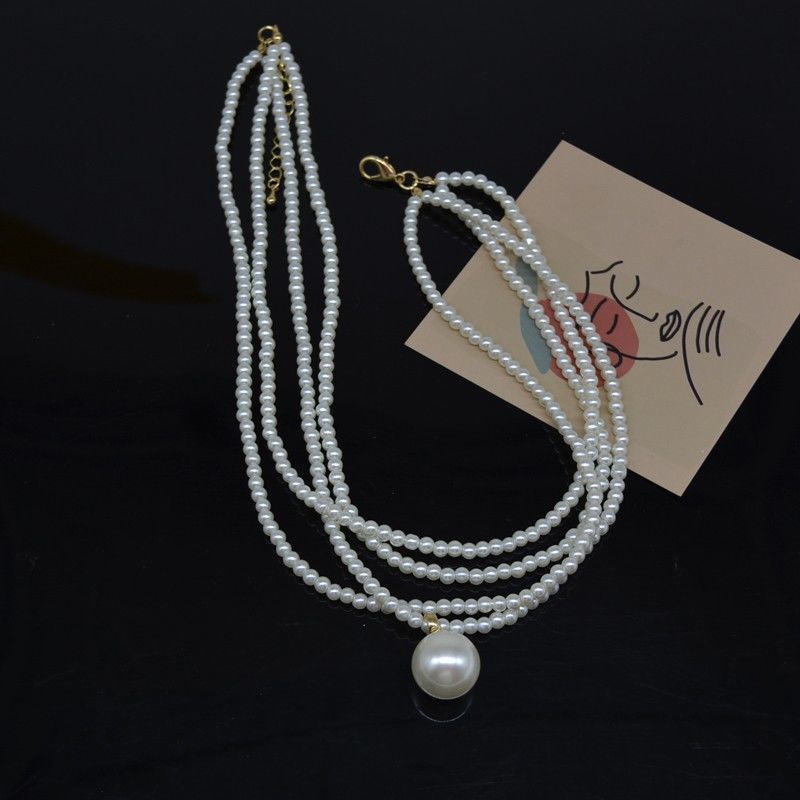 Imitation Pearl Choker Necklace Vintage Multi Strands Pearl Pendant Necklace