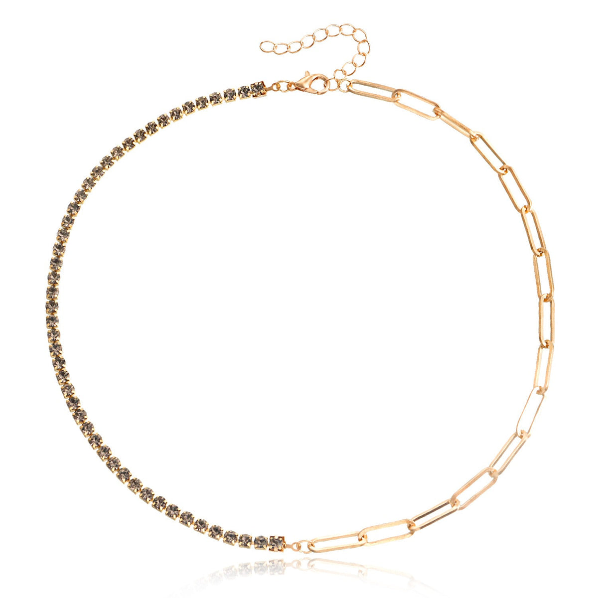 Paper Clip Chain with Colorful Zirconia Tennis Necklace