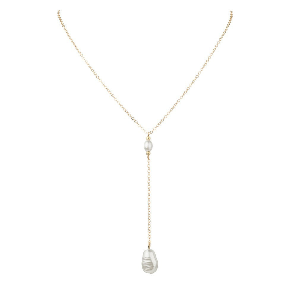 Women Pearl Sweater Chain Necklace