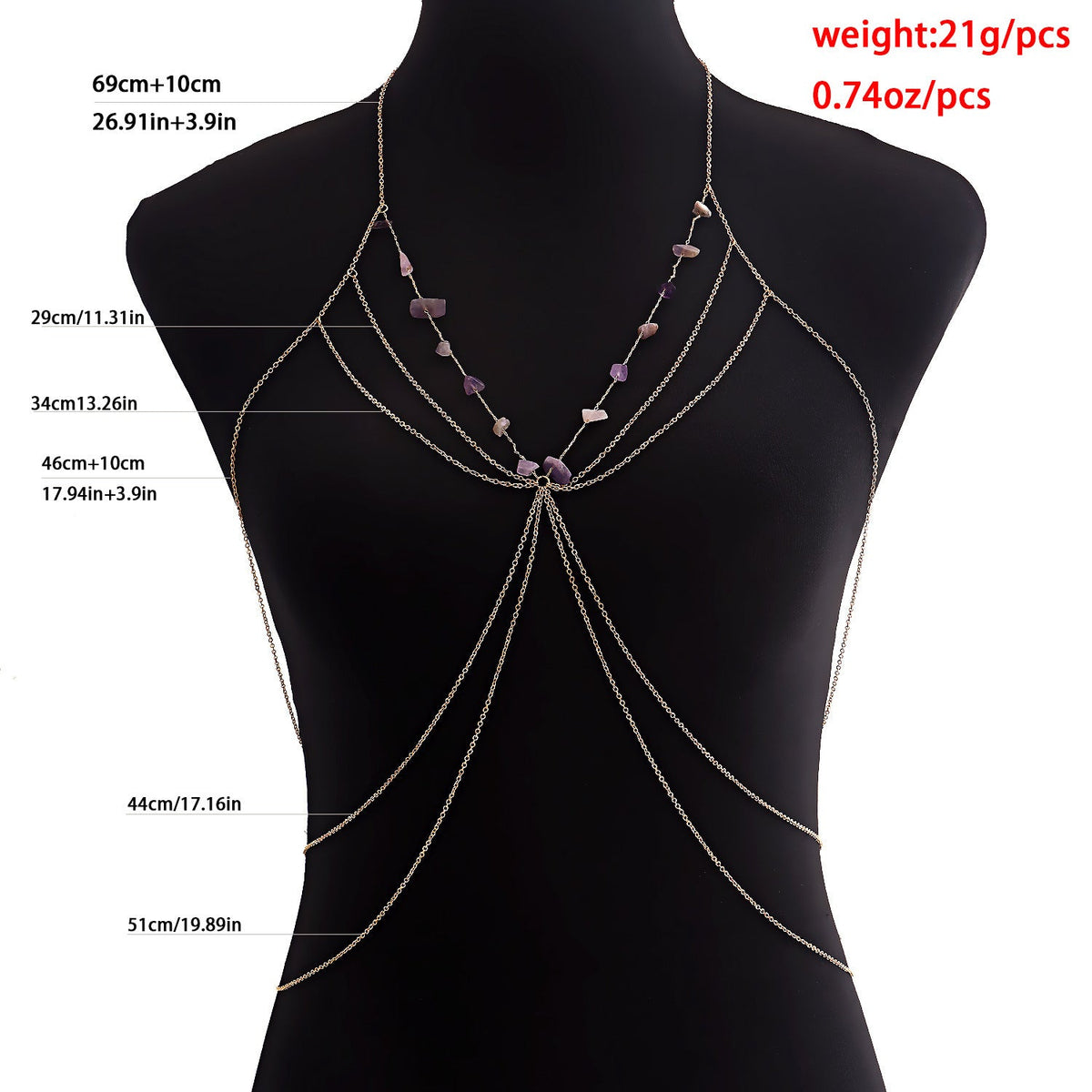Stone Summer Body Jewelry Chain Beach Sexy Metal Chest Chain