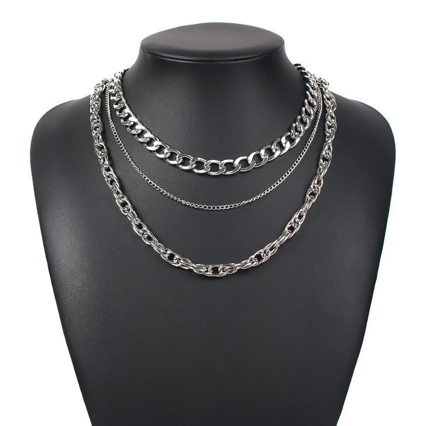 Layered Cuban Chain Necklace 3Pcs Thick Chunky