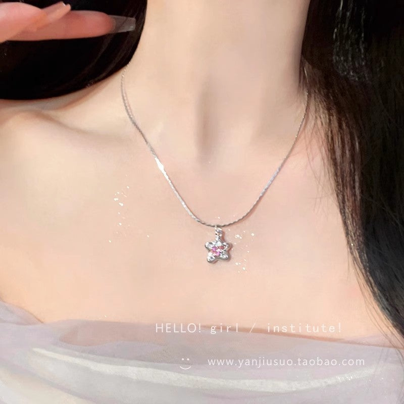 Pink Stone Flower Star Necklace