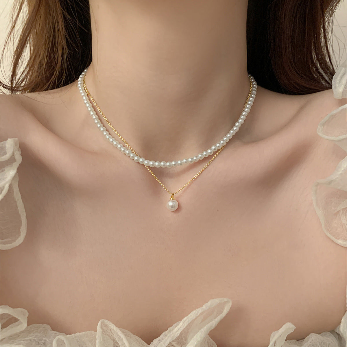 Double Layer Wearing Pearl Necklace