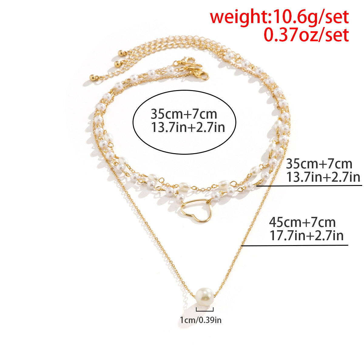Geometric Beads Chain Twin Necklace Pearl Hollowed Out Love Necklace