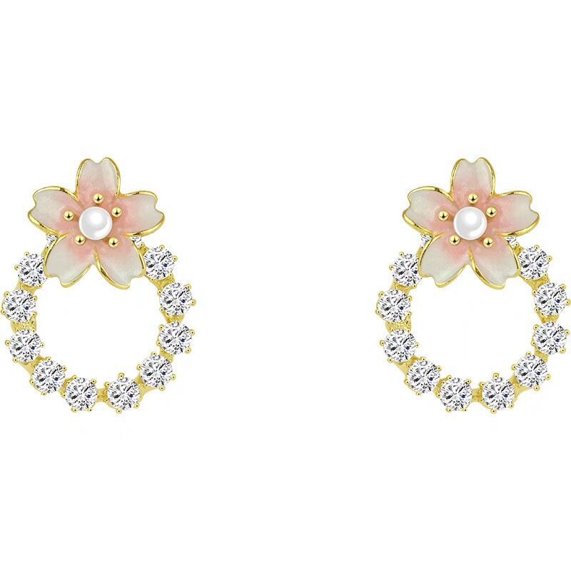 Pink Cherry Blossom Wreath Stud Earrings