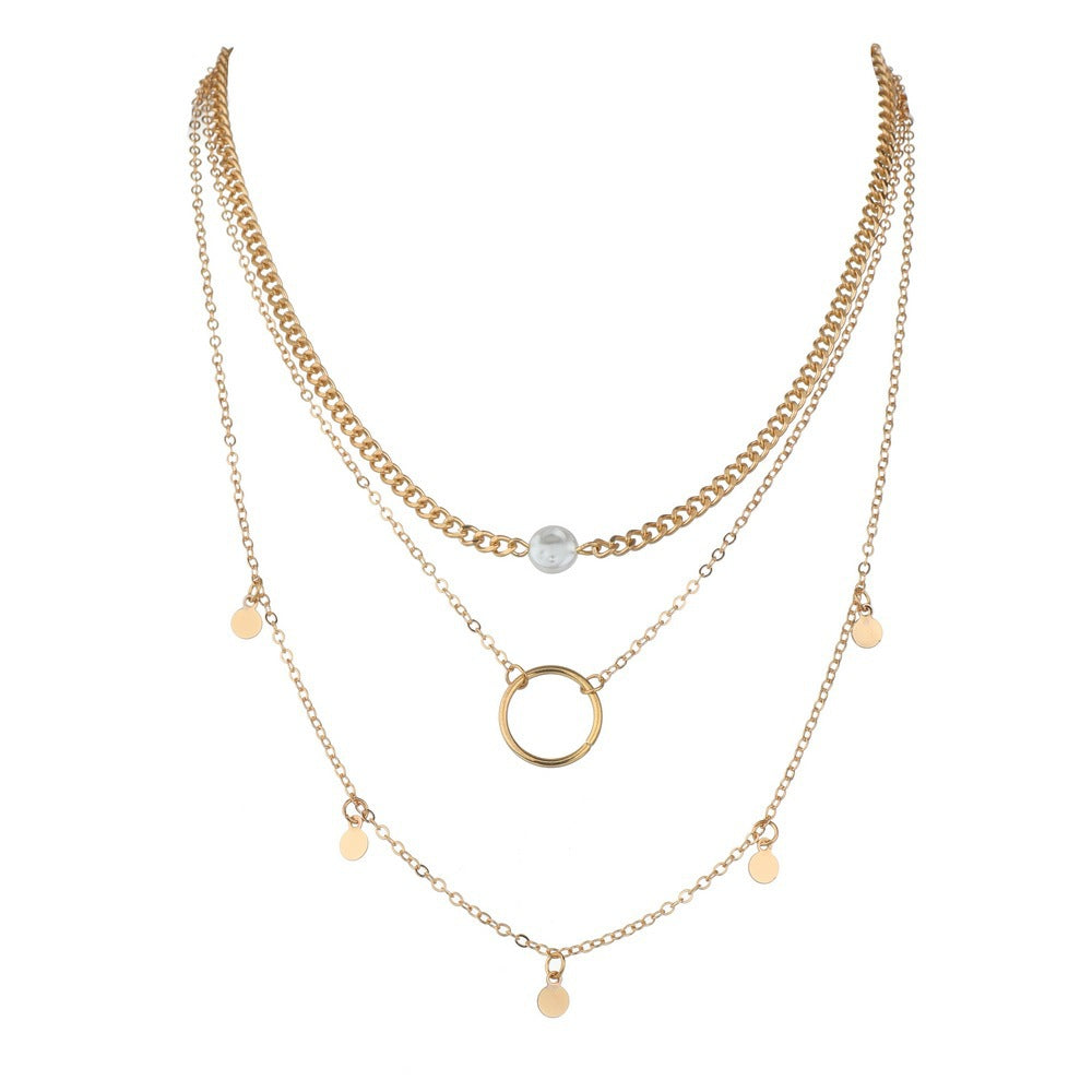 Boho Multilayered Pearl Pendant Necklace