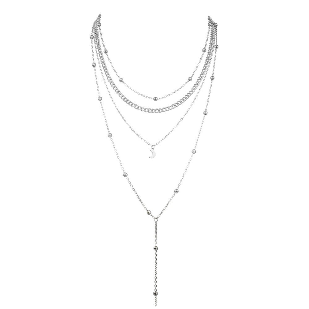 Fashion Jewelry Moon Pendant Layered Necklace