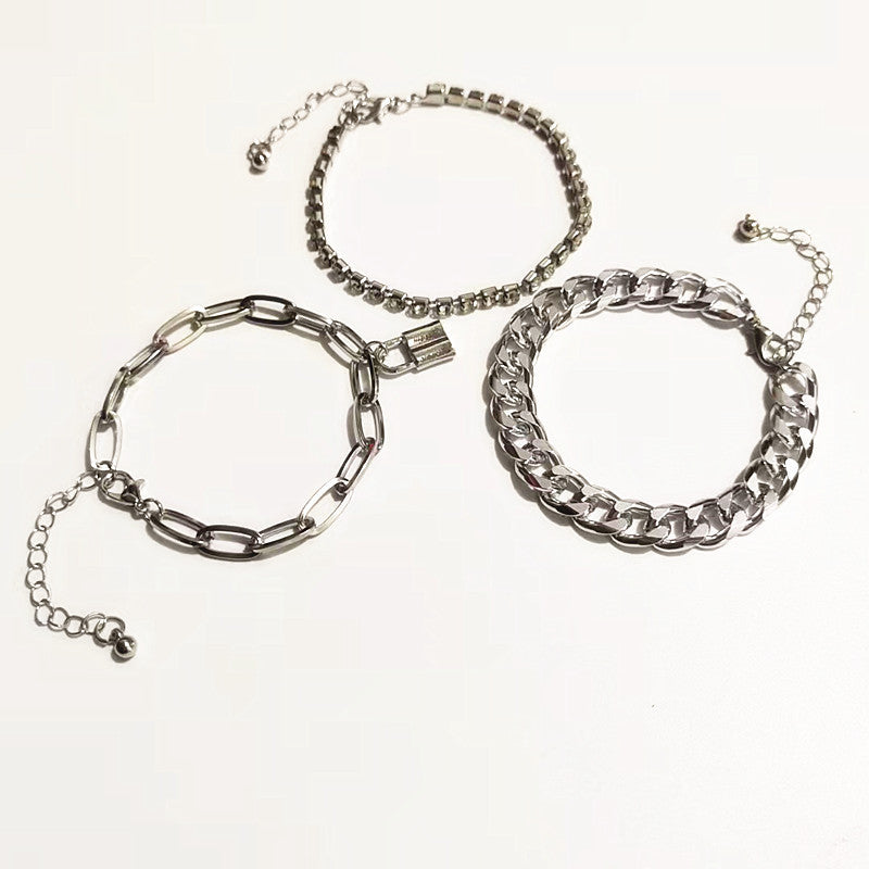 Women Crystal Chain Lock Charm Bracelet Set