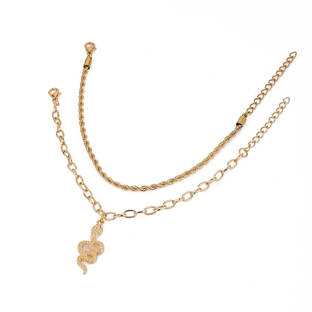 Bohemian Layered Snake Anklet Summer Beach Anklets Jewelry