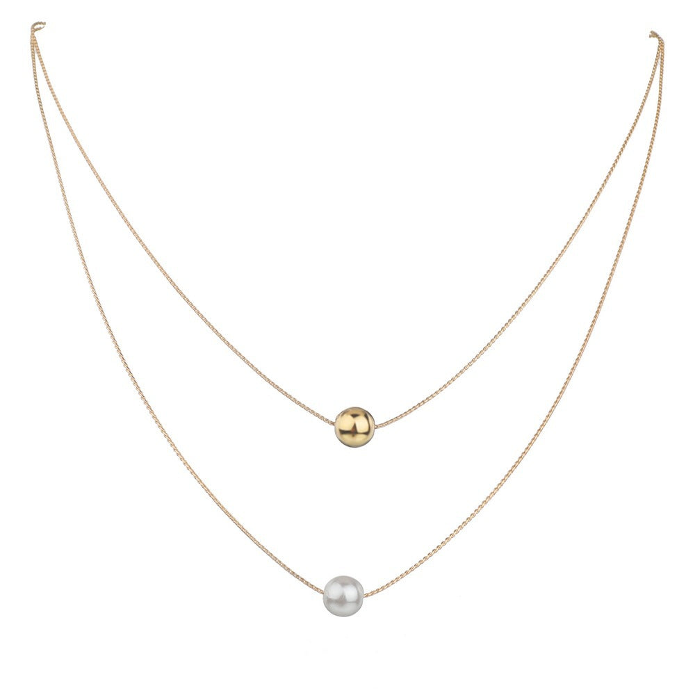 Multi Layer Chain Pearl Pendant Necklace