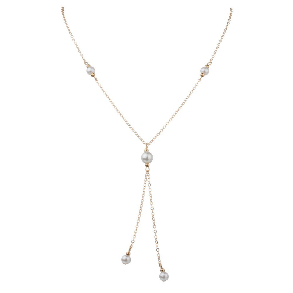 Bohemian White Imitation Pearl Tassel Necklace