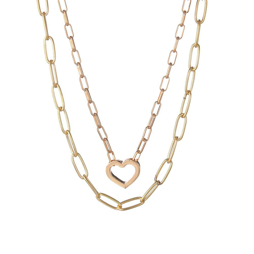 Punk Chunky Choker Double Heart Multi Layer Paper Clip Necklace