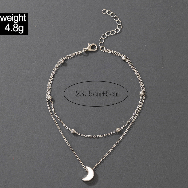 Bohemian Elegant Double Layer Beaded Moon Anklet Jewelry
