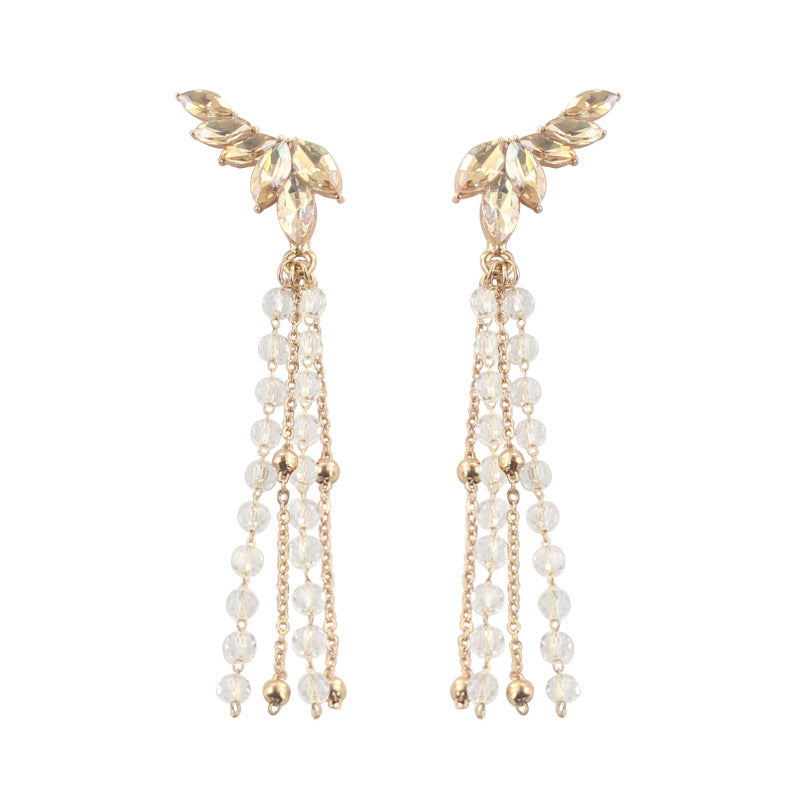 Angel Wing Long Pearl Tassel Earrings