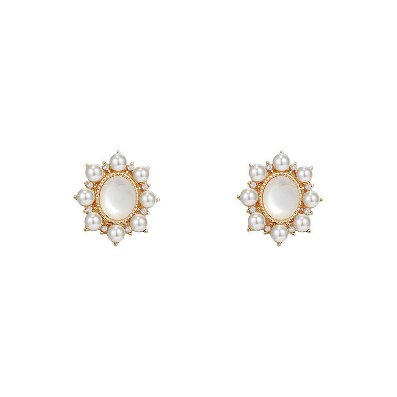 Opal Pearl Oval Geometric Earrings