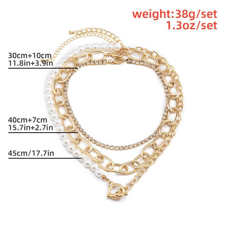 Vintage Baroque Pearl Necklace Rhinestone Collarbone Hip Hop Chain