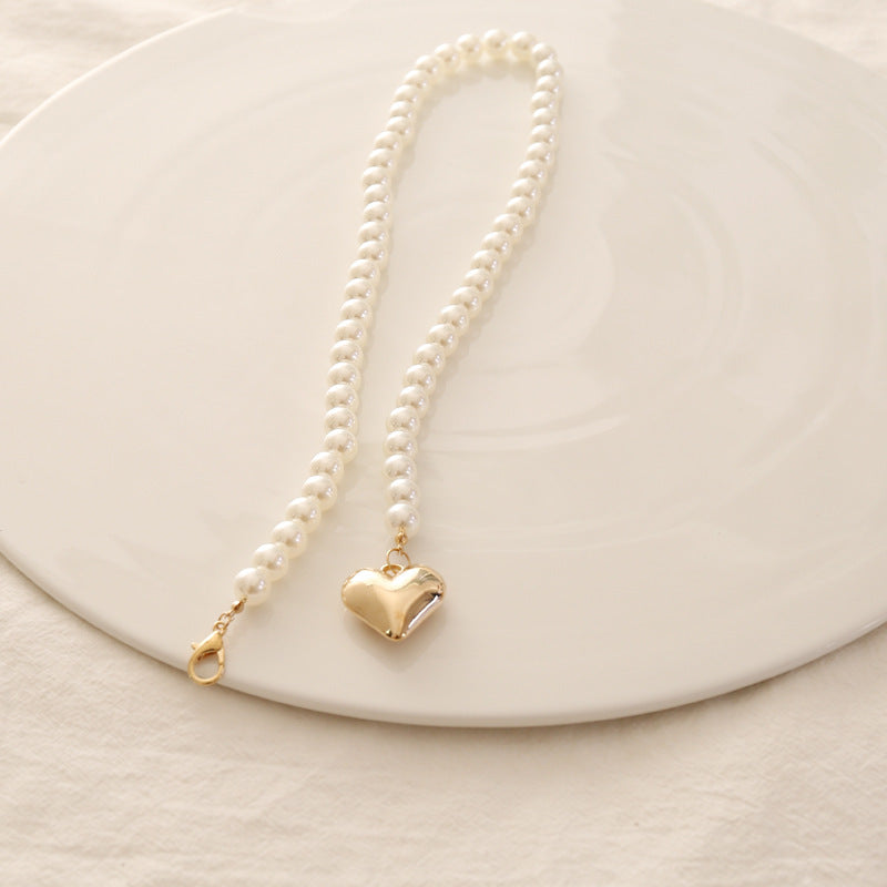 Heart Pendant Women Pearls Choker Necklace