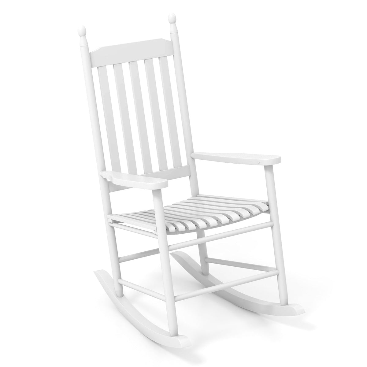 High-Back Acacia Wood Outdoor Rocking Chair with Solid Rocking Base