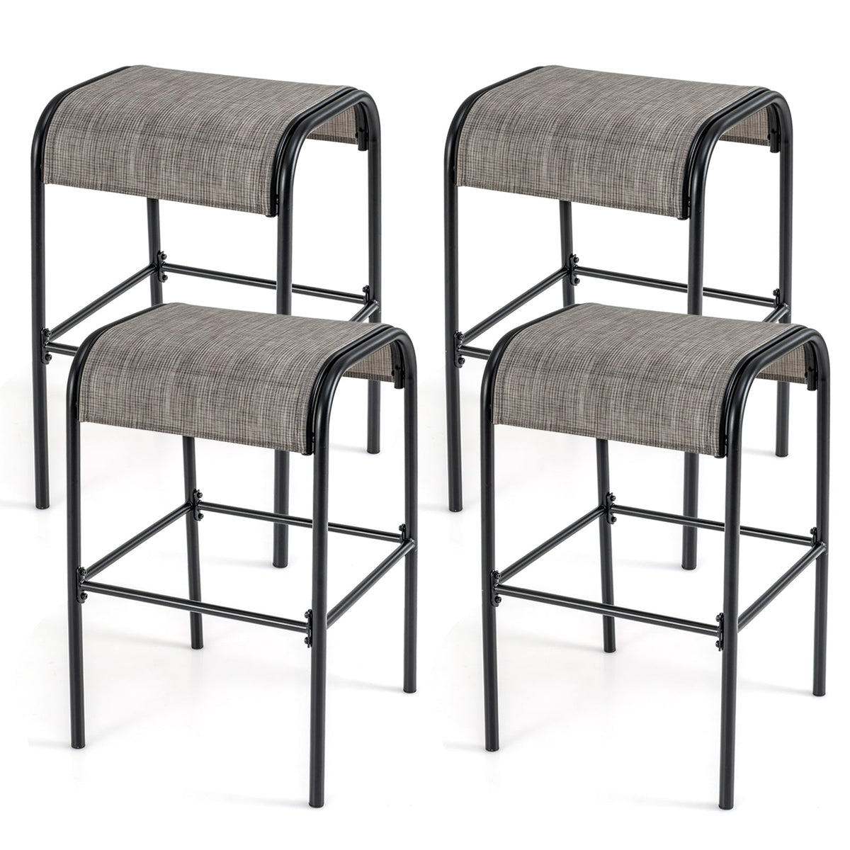 Set of 2/4 Patio Metal Bar Stools with Curved Fabric Seat