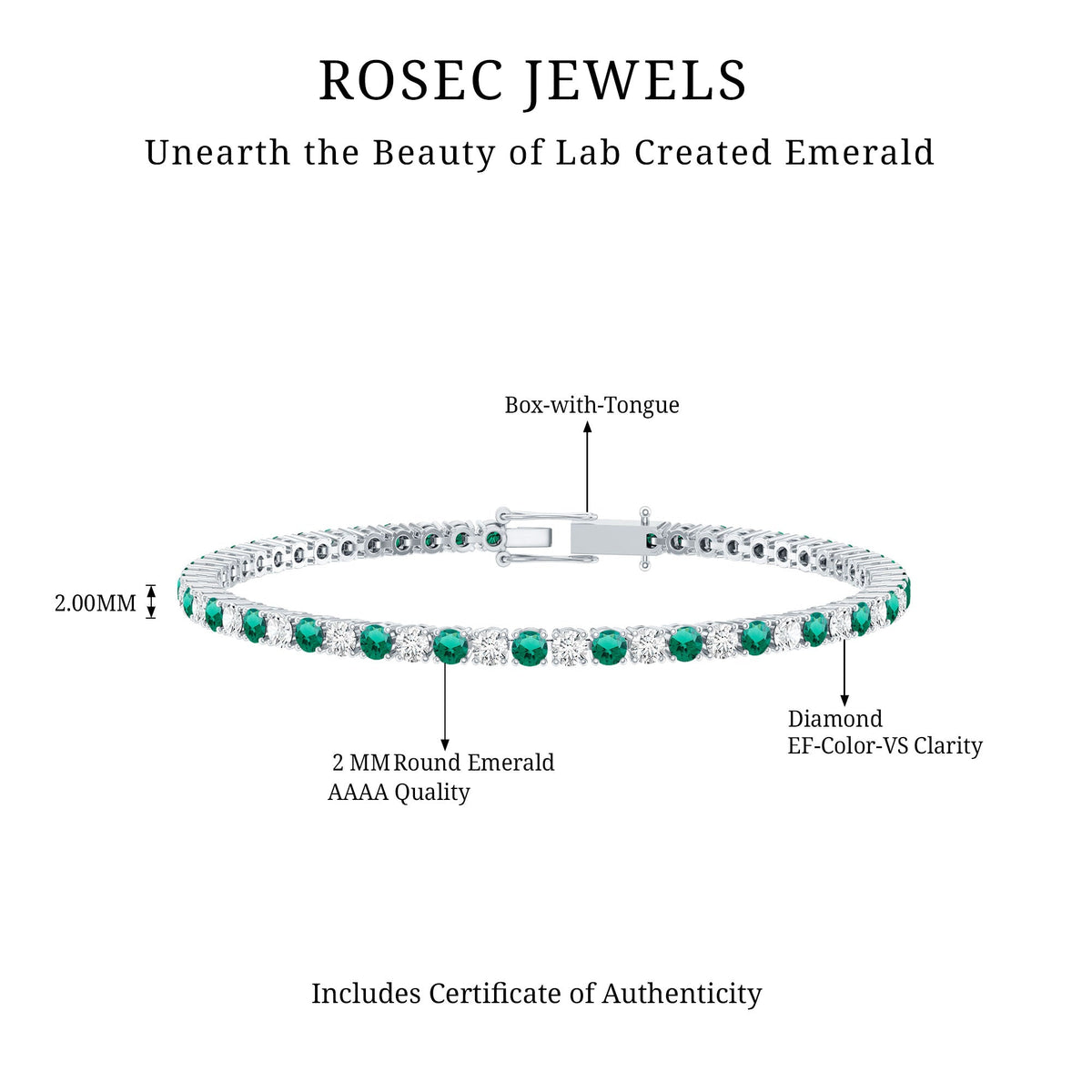 Certified Lab Grown Diamond and Emerald Wedding Tennis Bracelet
