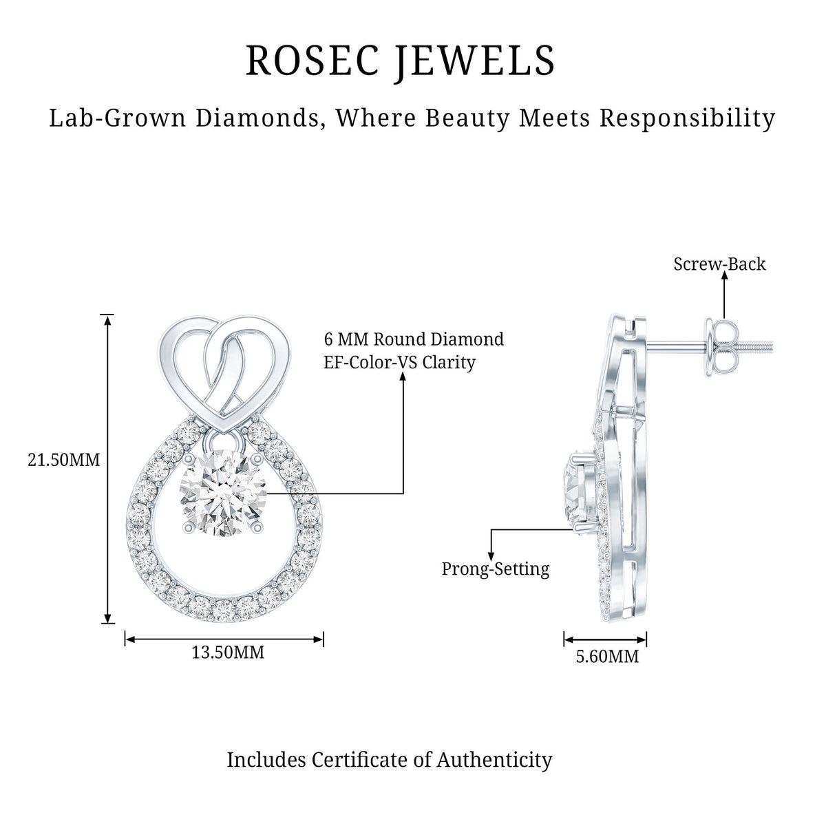 Certified Lab Grown Diamond Infinity Stud Earrings