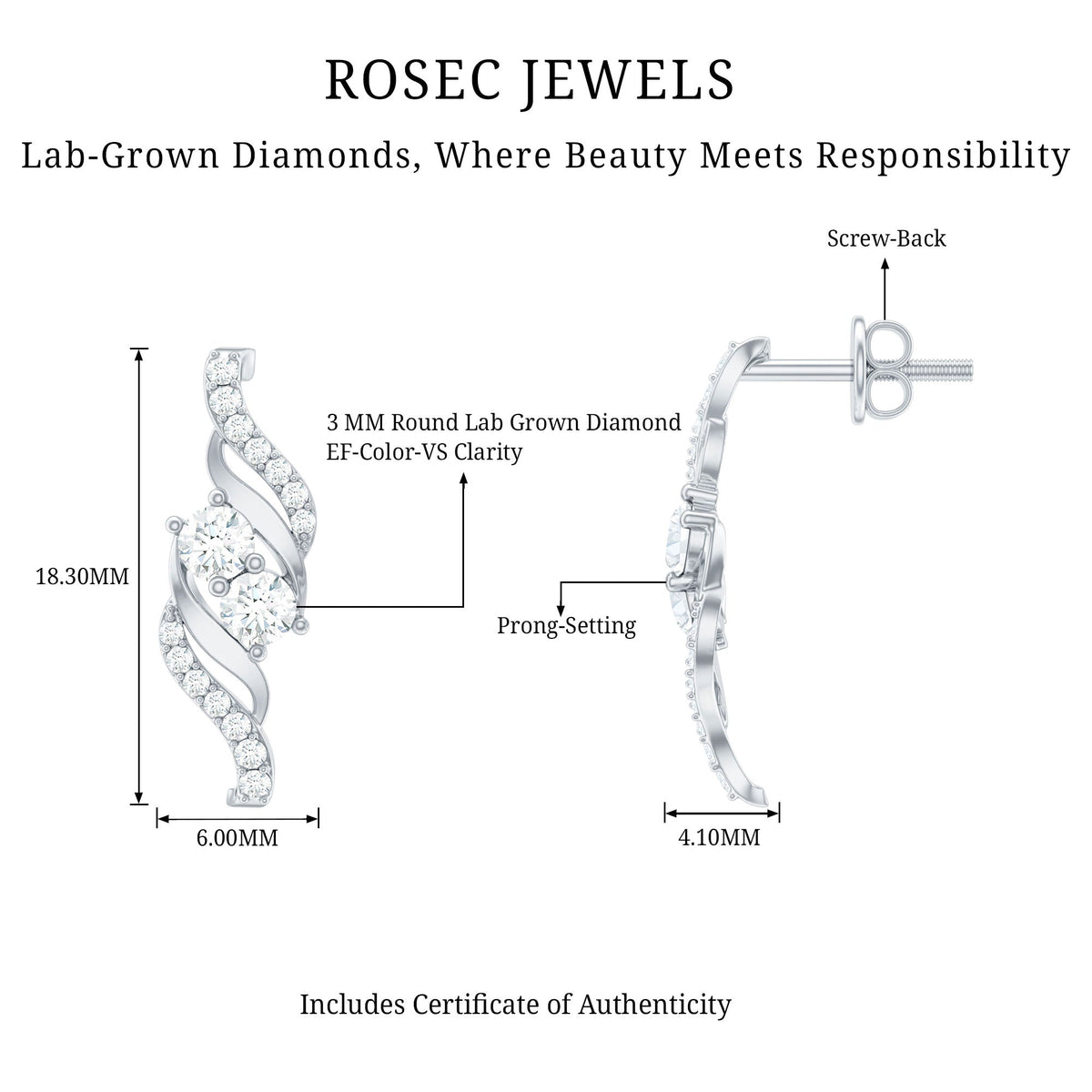 Minimalist Stud Earrings with Lab Grown Diamond
