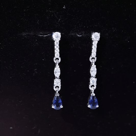 Womens Lab Grown Blue Sapphire Drop Dangle Earrings with Certificate