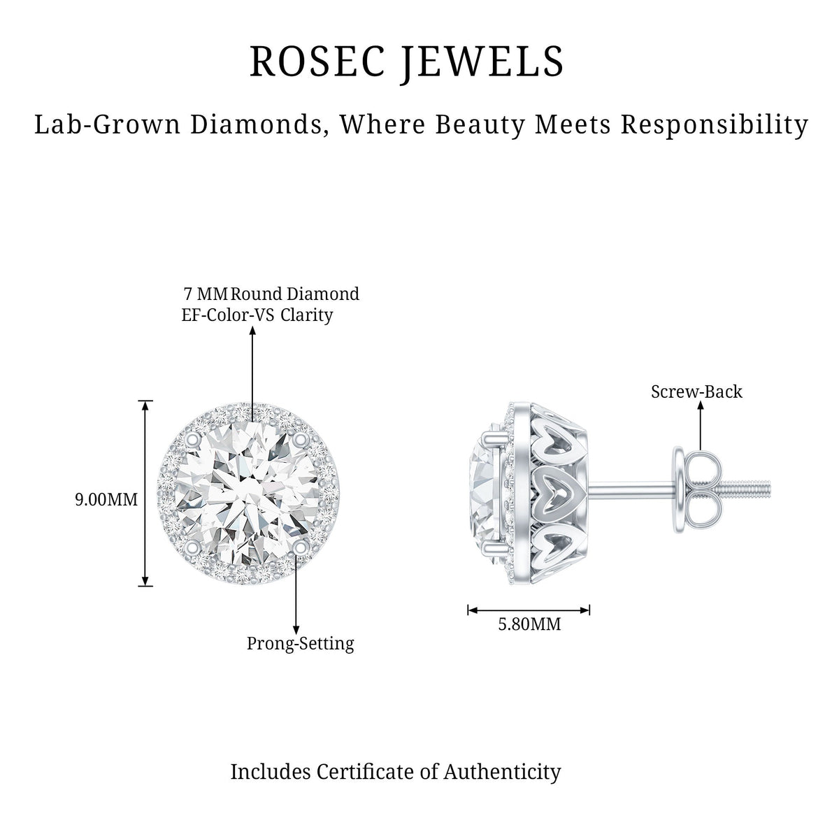 Round Halo Lab Grown Diamond Earring For Women