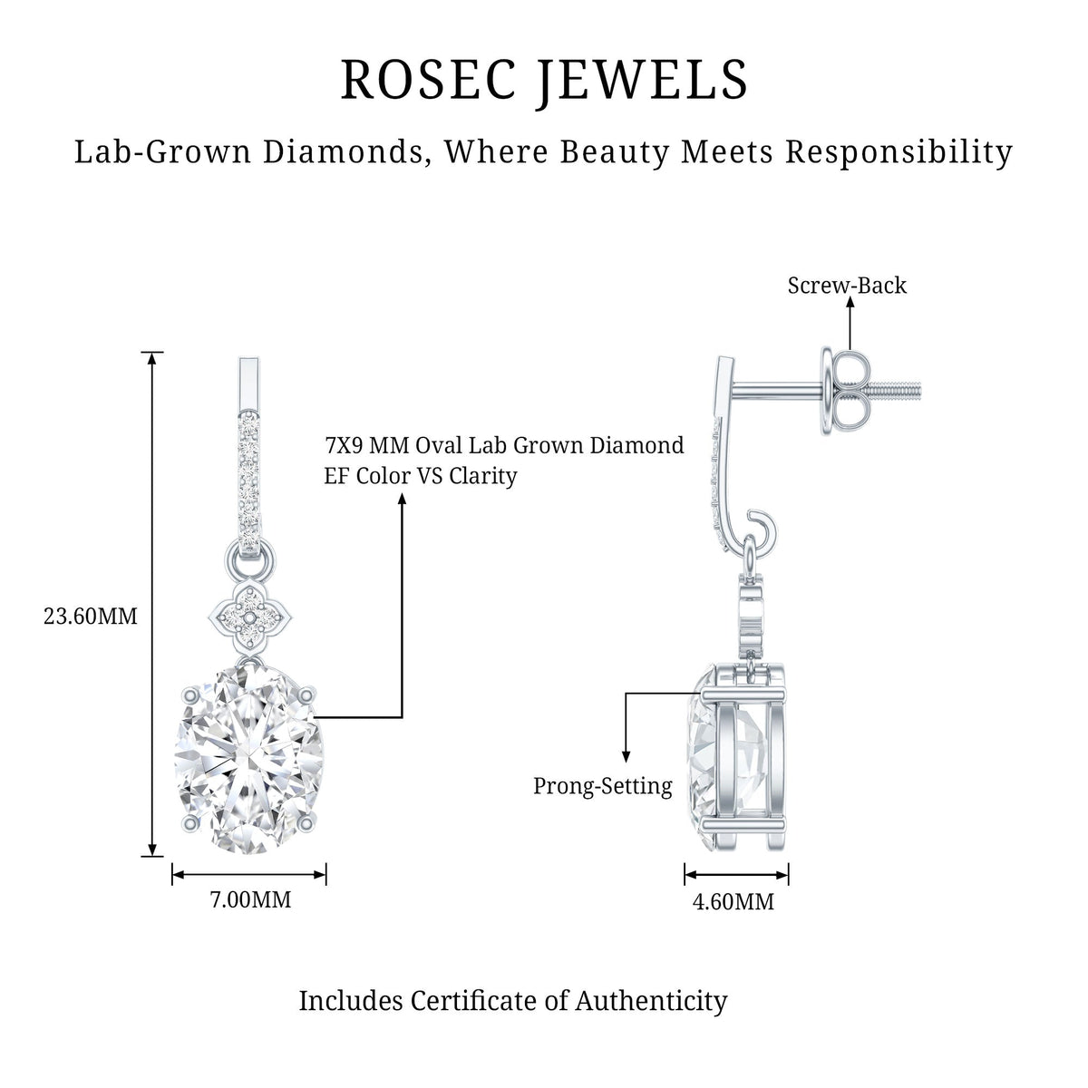 Oval Cut Lab Grown Diamond Dangling Earrings For Bride