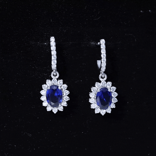 Women's Lab Grown Blue Sapphire Princess Diana Inspired Earrings