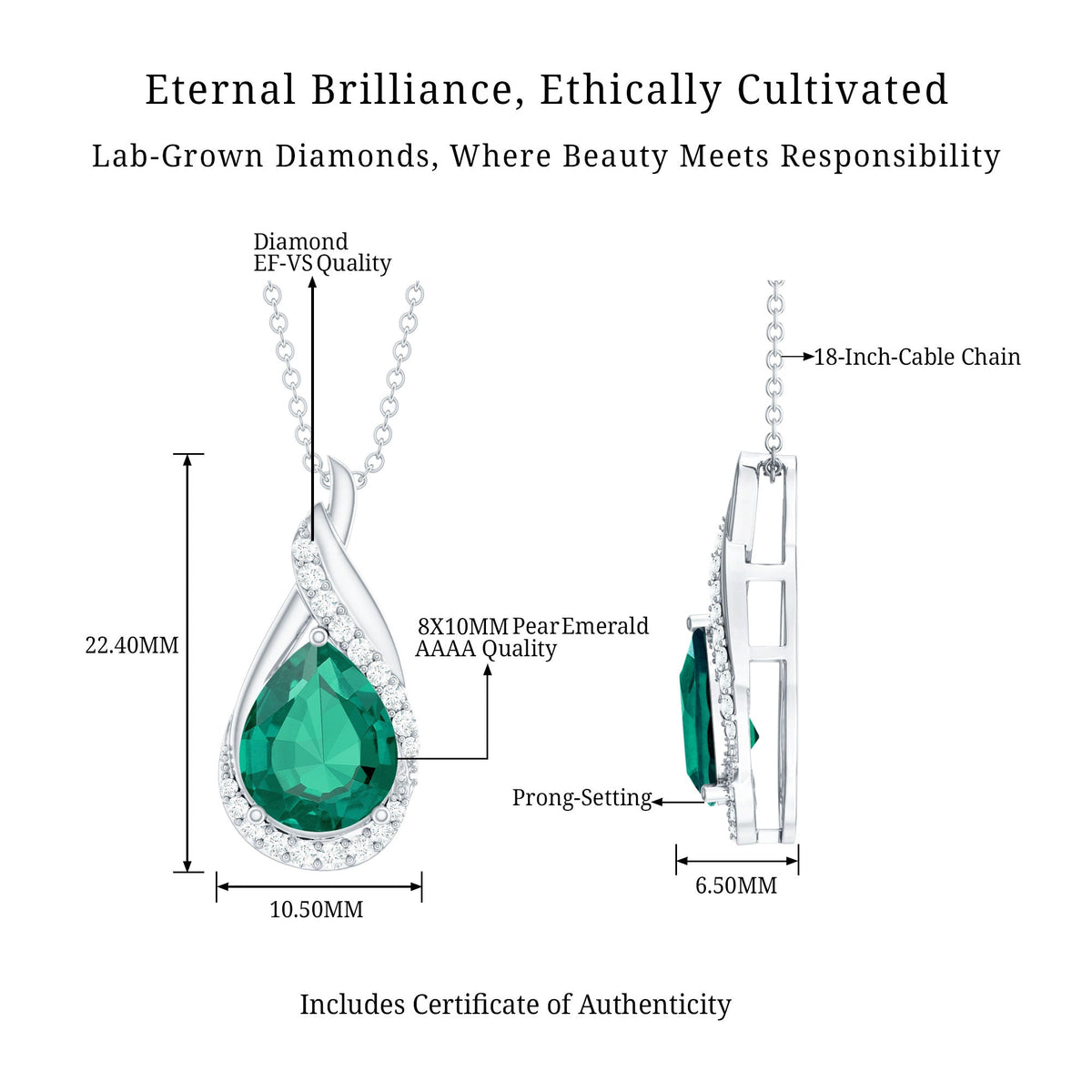 Lab Grown Emerald Vintage Inspired Necklace with Diamond