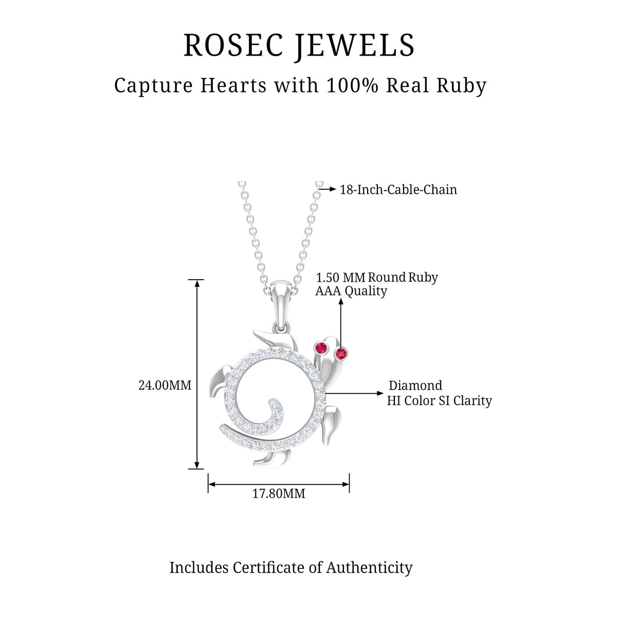Ruby and Diamond Turtle Necklace With Chain