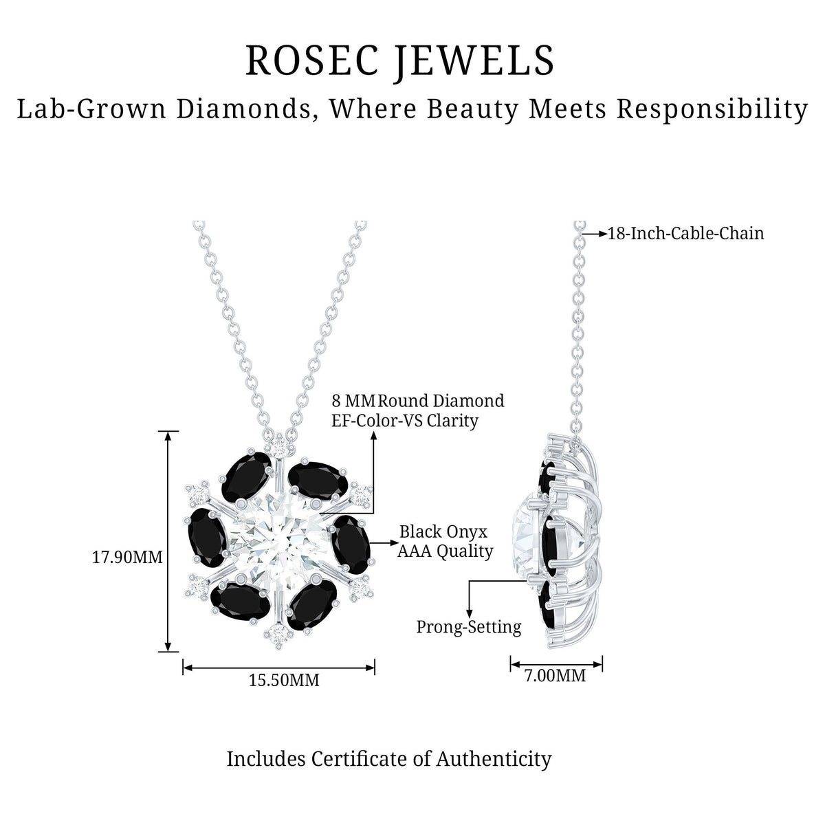 Lab Grown Diamond Cocktail Necklace With Black Onyx