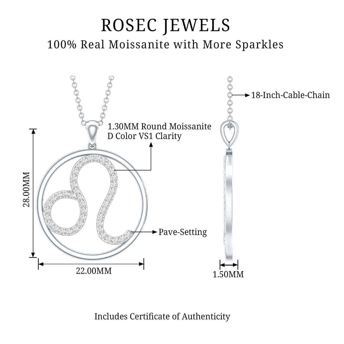 Certified Moissanite Leo Zodiac Sign Necklace